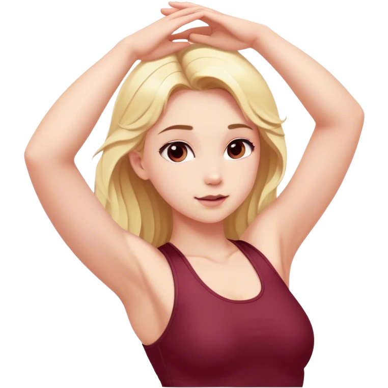angelic blonde girl stretching in Burgundy  gym  emoji