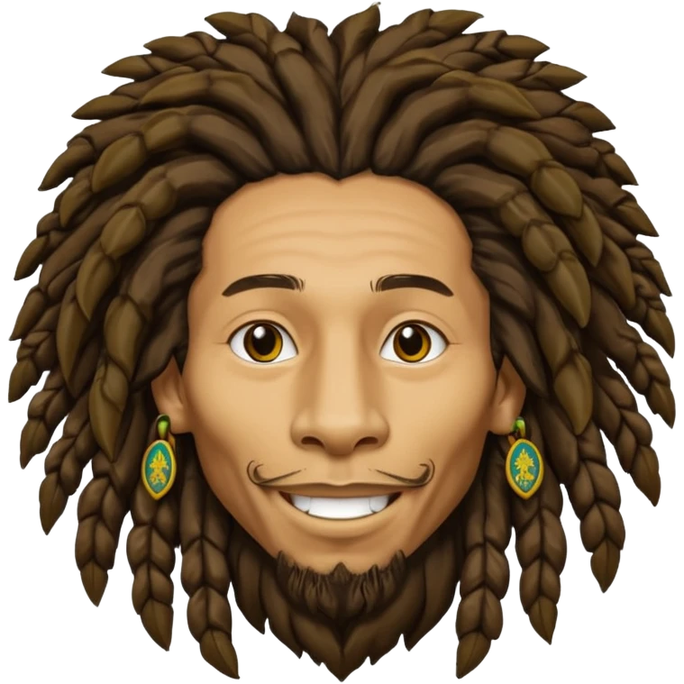 very realistic Bob Marley with gigantic dread locks in form heraldic crest with lion emoji