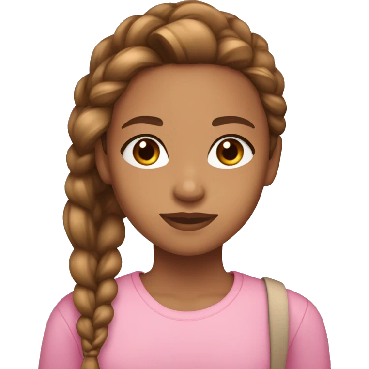Girl with brown eyes light brown hair and a side braid and a pink shoulder shirt and light caramel skin tone emoji