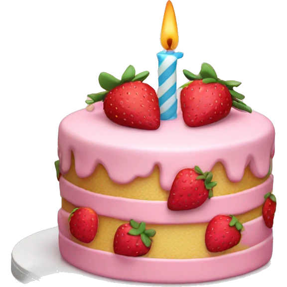 Pink strawberries and cream birthday cake with a candle emoji