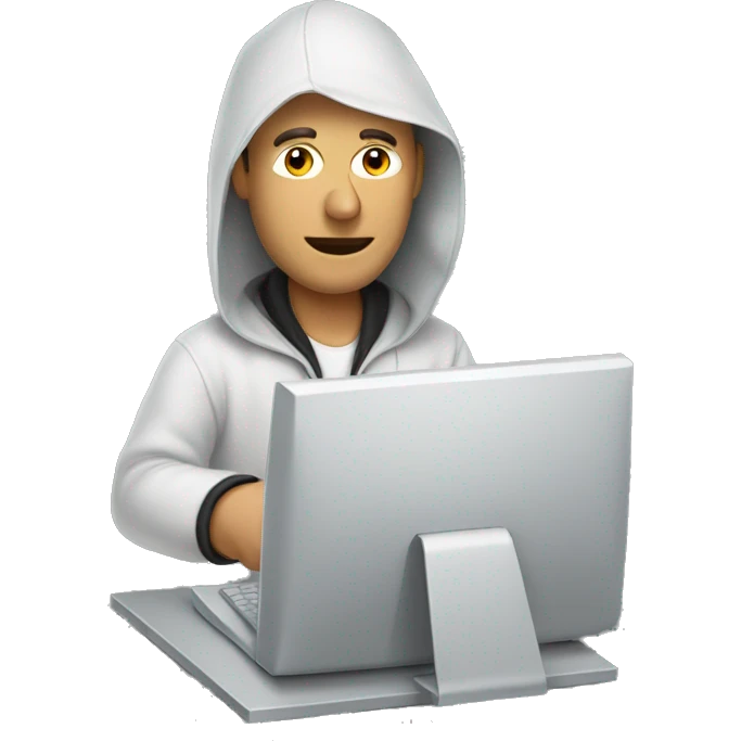 A man in a capiglione at a computer. emoji