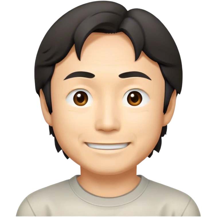 ​Cinematic Realistic Portrait of a Smiling Shigeru Miyamoto, depicted with warm, approachable features, showing a giant smile with expressive eyes, set against a subtle backdrop, inviting lighting that captures his innovative spirit emoji