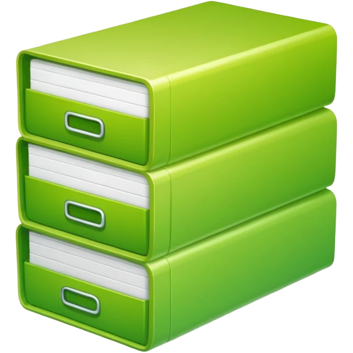 A stack of files from a box, with a gradient in the form of an acid green color. in the style of Airbnb emoji