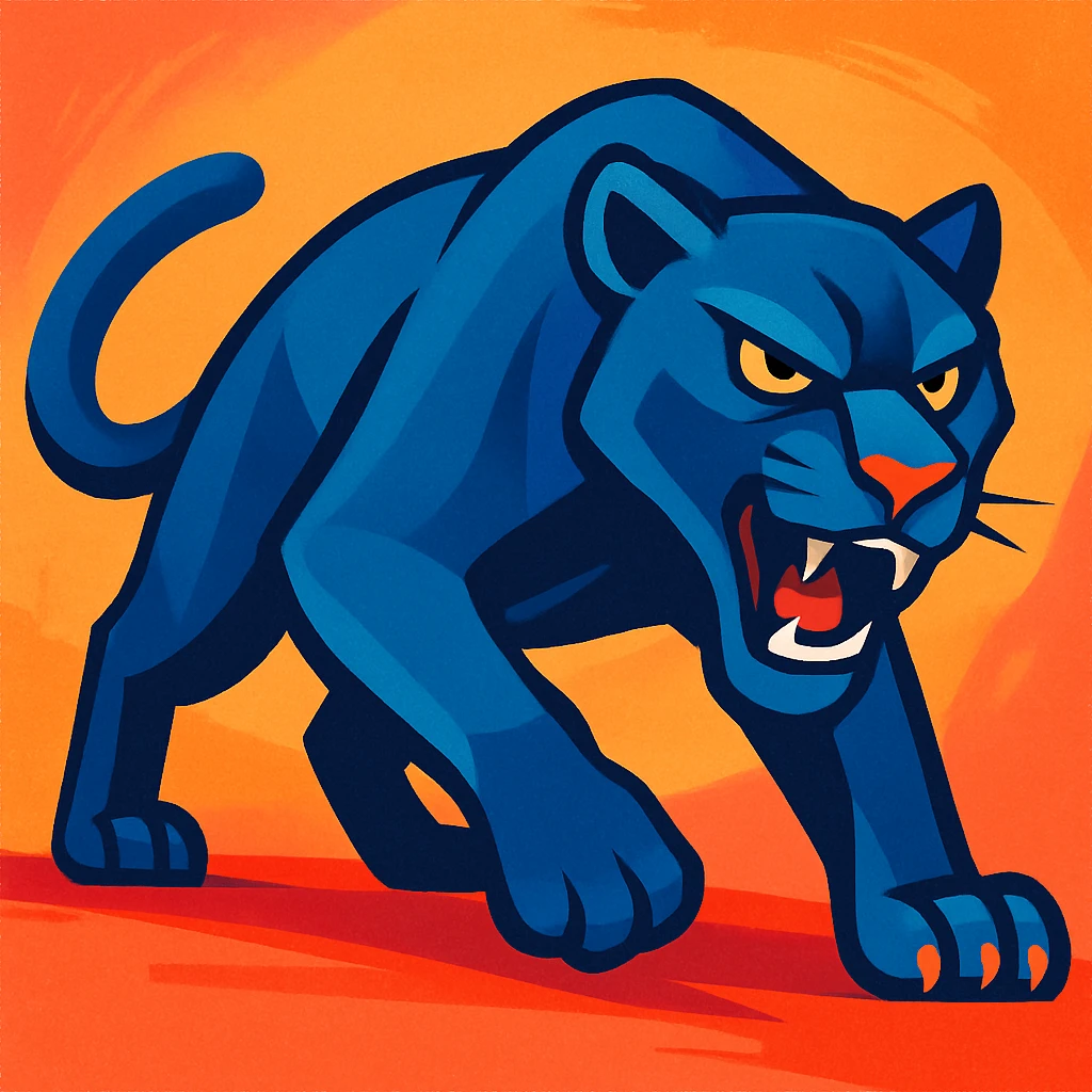 sleek blue panther, modern illustration, vibrant toon style, dynamic and bold emoji