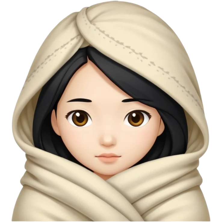 Asian girl with long black hair wrapped in a blanket emoji