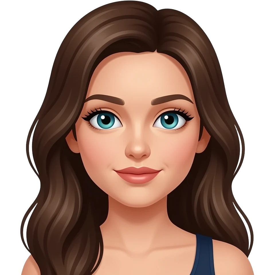 Piękna dziewczyna z Brązowymi  włosami niebiesko zielone oczy i rzęsy emoji