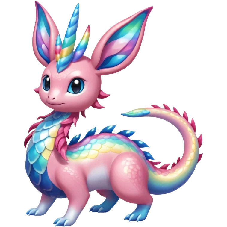 Shiny Sparkly beautiful gorgeous ethereal Rainbow Scaley Exotic Aurorus-Sylveon-Milotic-Dragonair-Fakémon-hybrid-creature (full body) emoji