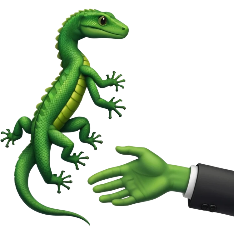 Black hand shaking hands with a green reptile scaled hand  emoji