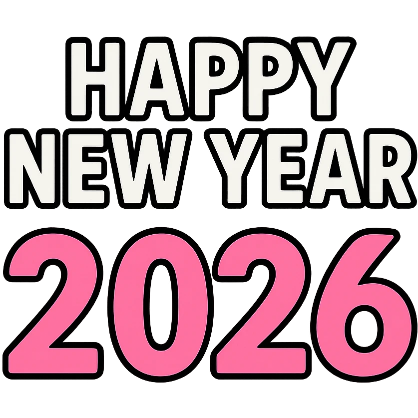 Happy New Year 2026 year black and pink text, remove background emoji