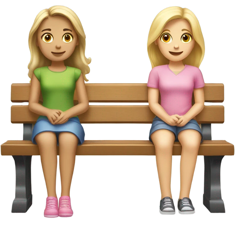 Two girls sitting on a bench one blonde one brunette both white  emoji