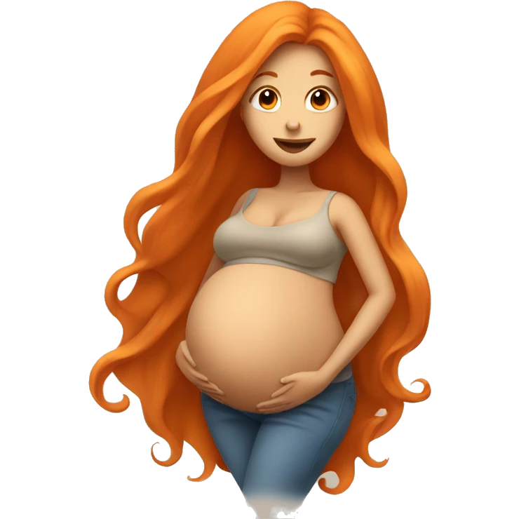 Tan girl with long orange hair holding pregnant stomach emoji