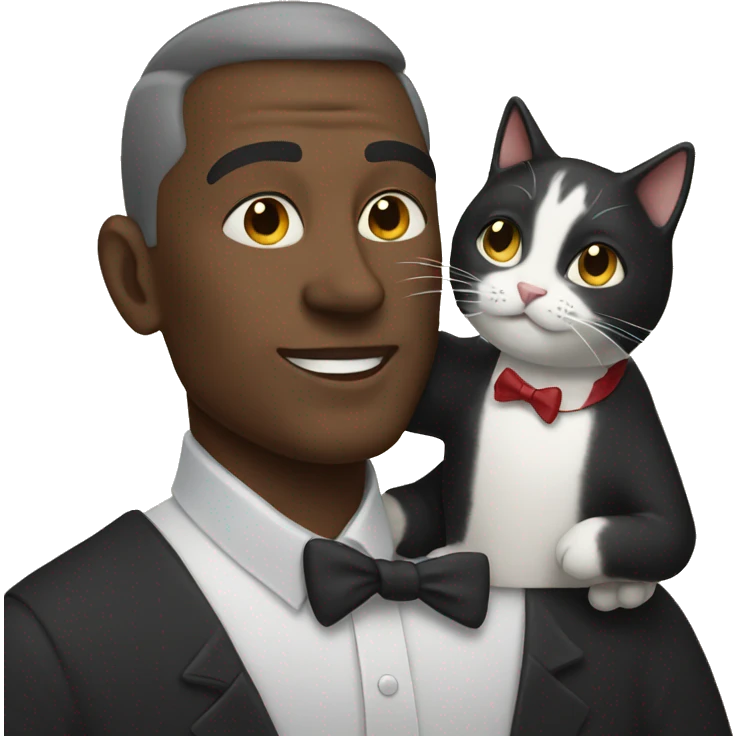 Father carrying tuxedo cat emoji