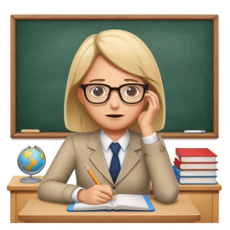 exhausted teacher in a bustling classroom emoji