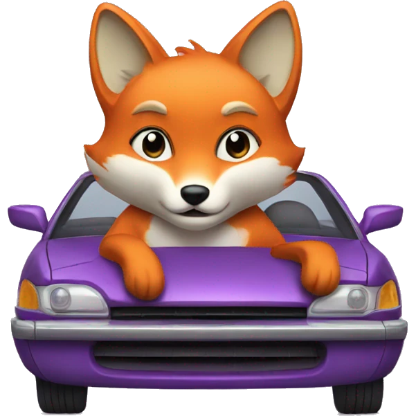 a purple fox in a car emoji