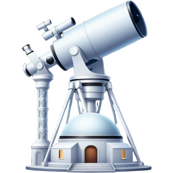 An icon featuring visible planets, distant stars, and galaxies, an observatory with a giant telescope, set against a starry sky, symbolizing the study of astronomy and celestial exploration. Transparent background highlights the wonder of the universe. emoji