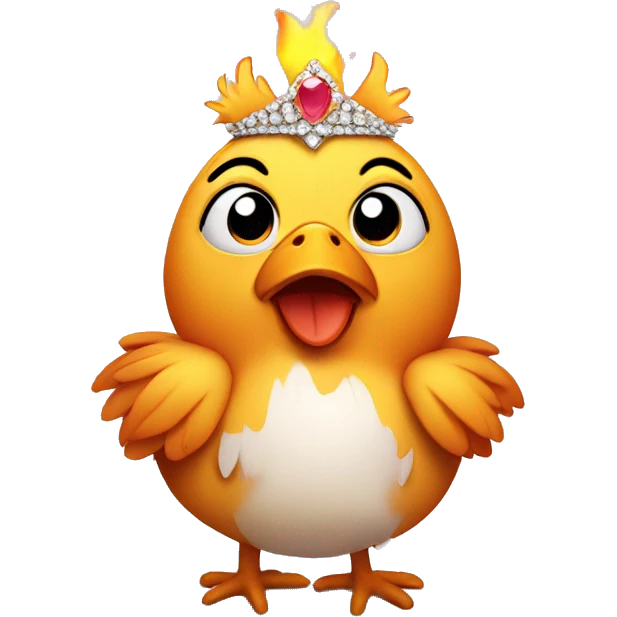 Cute chicken surrounded by fire wearing a tiara emoji