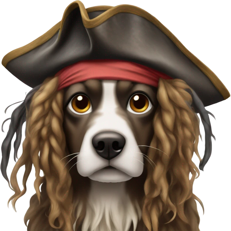 Brindle dog with jack sparrow hat and hair emoji