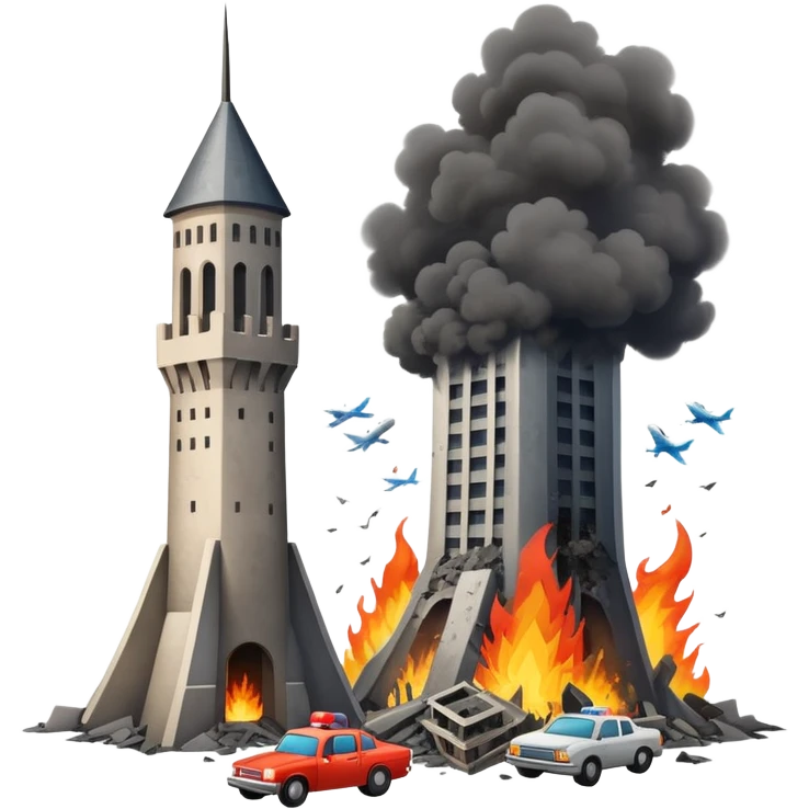 Two towers and a plane crashing on one of them emoji