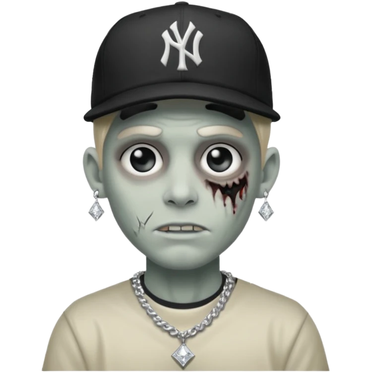 Zombie con aretes con una gorra new York yankee y una cadena de diamante hombre aretes pequeños y de negro y blanco  emoji