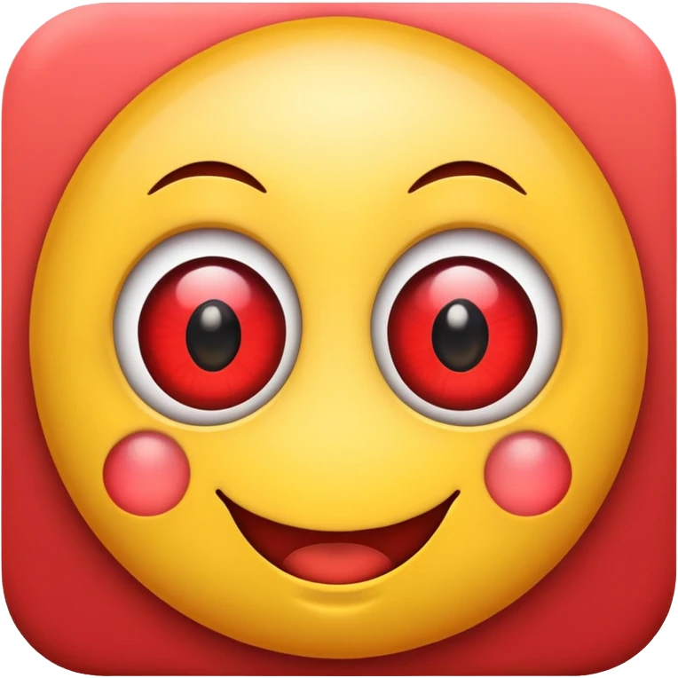 A smiley emoju with big eyes and the eyes have a red tint to them emoji