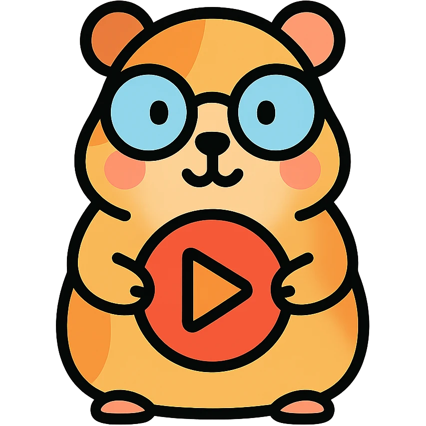 studious guinea pig with glasses holding a play button, cute outlined colorful style emoji