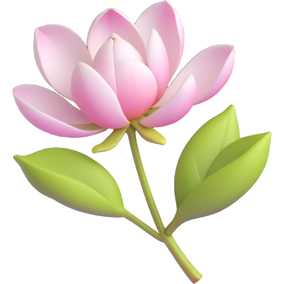 3D icon of a magnolia bud with closed petals and soft green stem, realistic style emoji