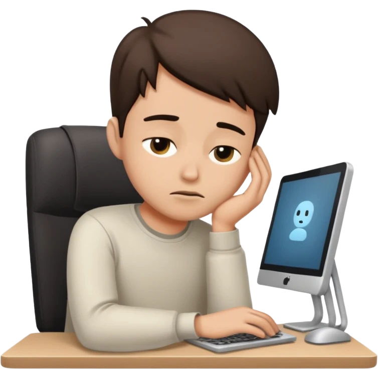 young programmer working at the computer, sleepy emoji