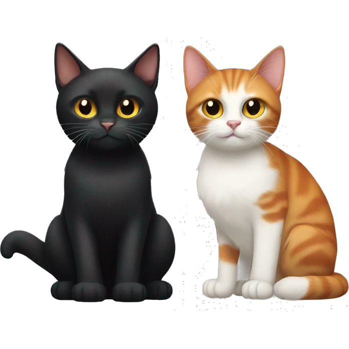 black cat and ginger cat with white chest and paws emoji
