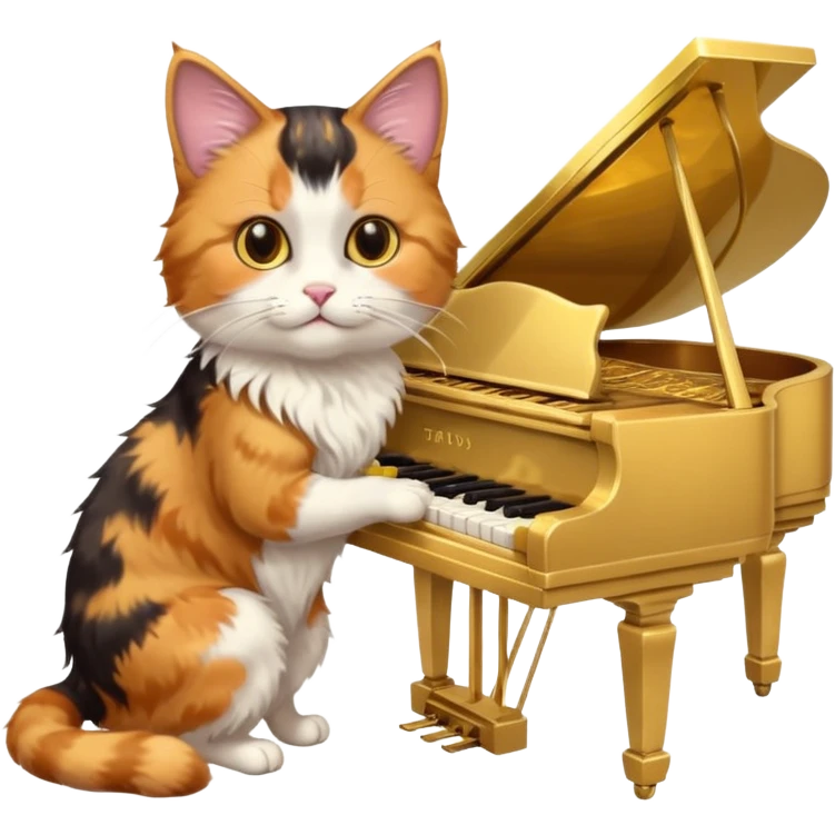 calico cat play gold piano, portrait emoji
