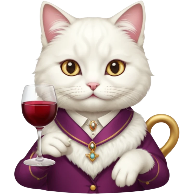 Fancy white cat with a cup of wine emoji
