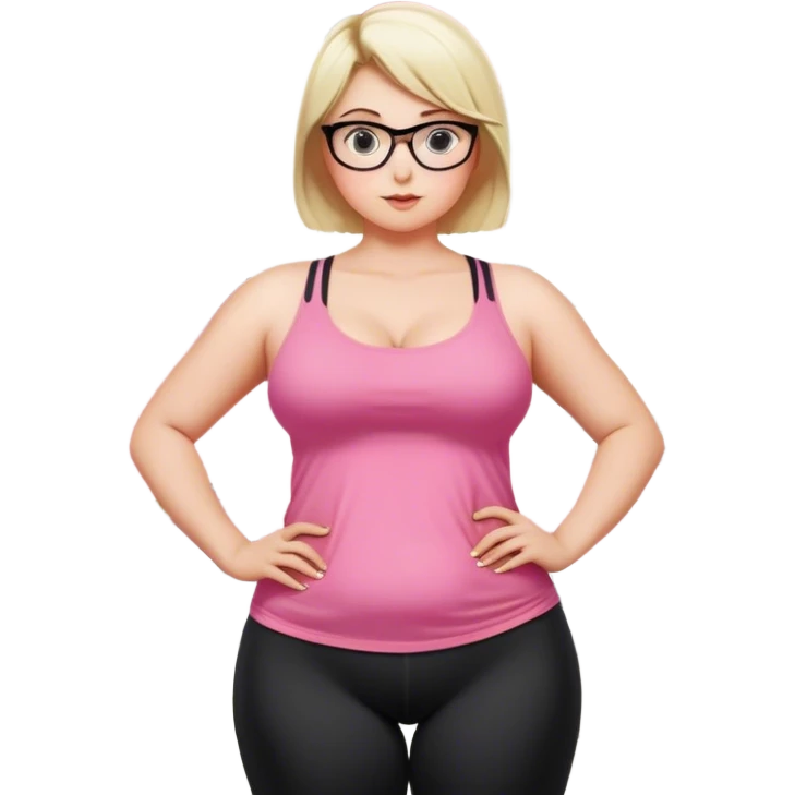 View from knees up, view from the back, fair skinned woman, curvy, short blond hair, small reading glasses, cooking dinner in kitchen, pink loose tank top, showing natural B cup breast shape SFW, black yoga pants, large curvy booty emoji