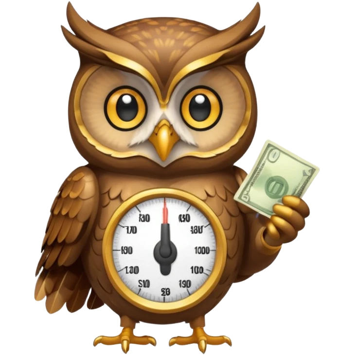 mascot owl holding money scale with two sides emoji