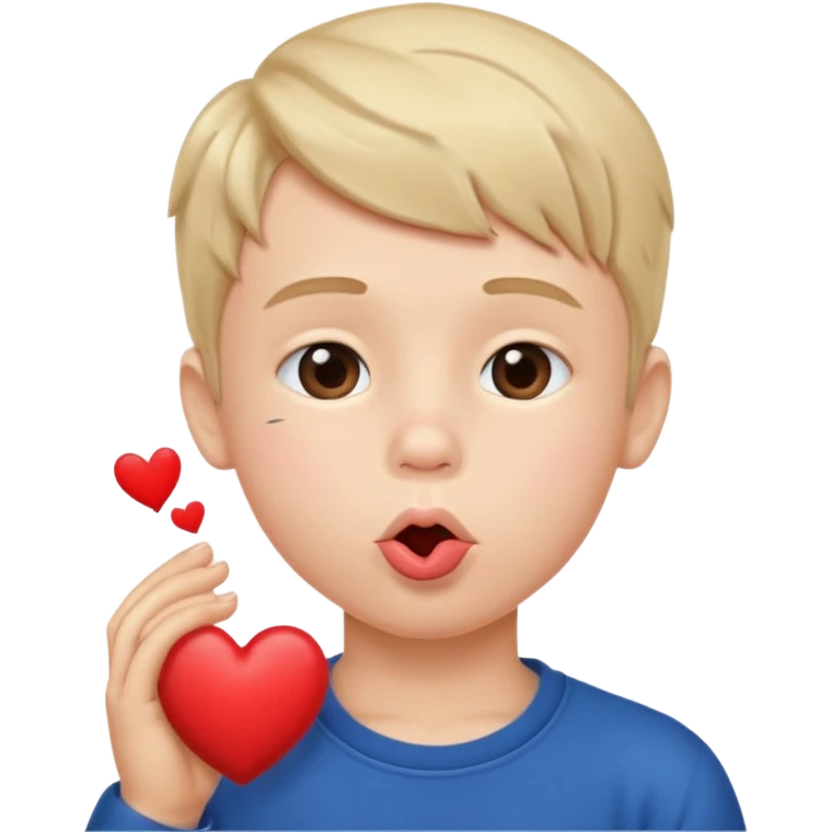 Emoji, boy's face blowing a kiss, puckered lips, small heart emoji