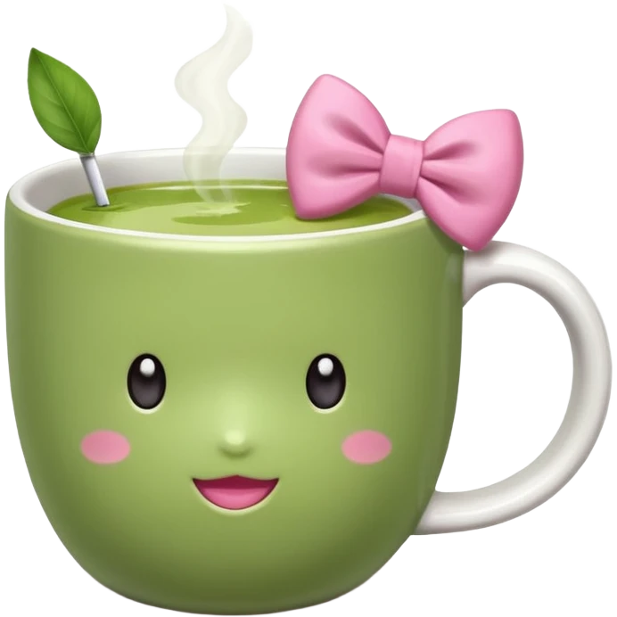 Make a cup of match tea in a mug with a bow on it emoji
