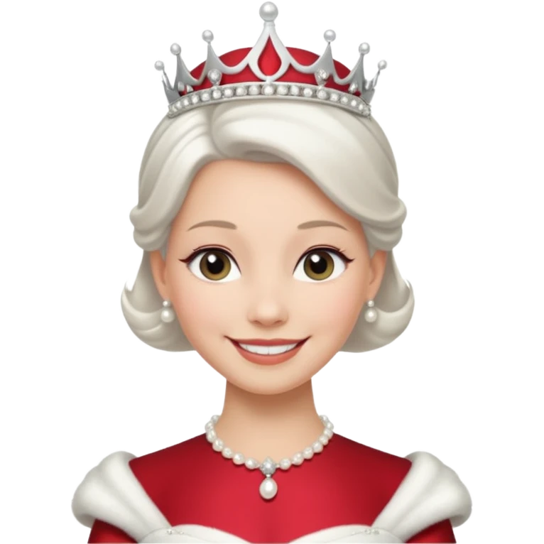 Queen with white bun hair – silver tiara, pearl necklace, elegant gown emoji