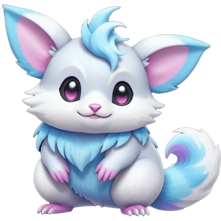  Shiny iridescent neon vibrant bioluminescent colorful pastel flourishing flurry fuzzy Absol-Minccino-Furret-Zangoose-Chinchilla-Stitch-fusion-animal-Fakémon-hybrid-creature  emoji