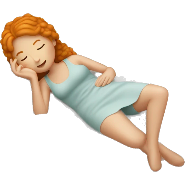 Ginger woman laying with teddy bear in bed emoji