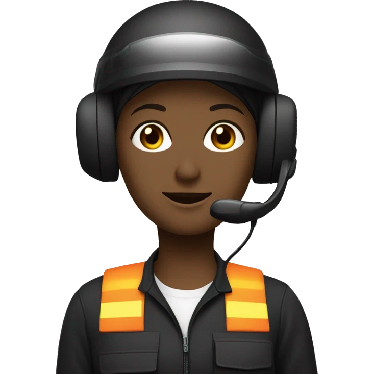 operator dressed in black with a milatary helmet, without glasses, wearing a headset, ready to respond to alerts, preferably female white emoji