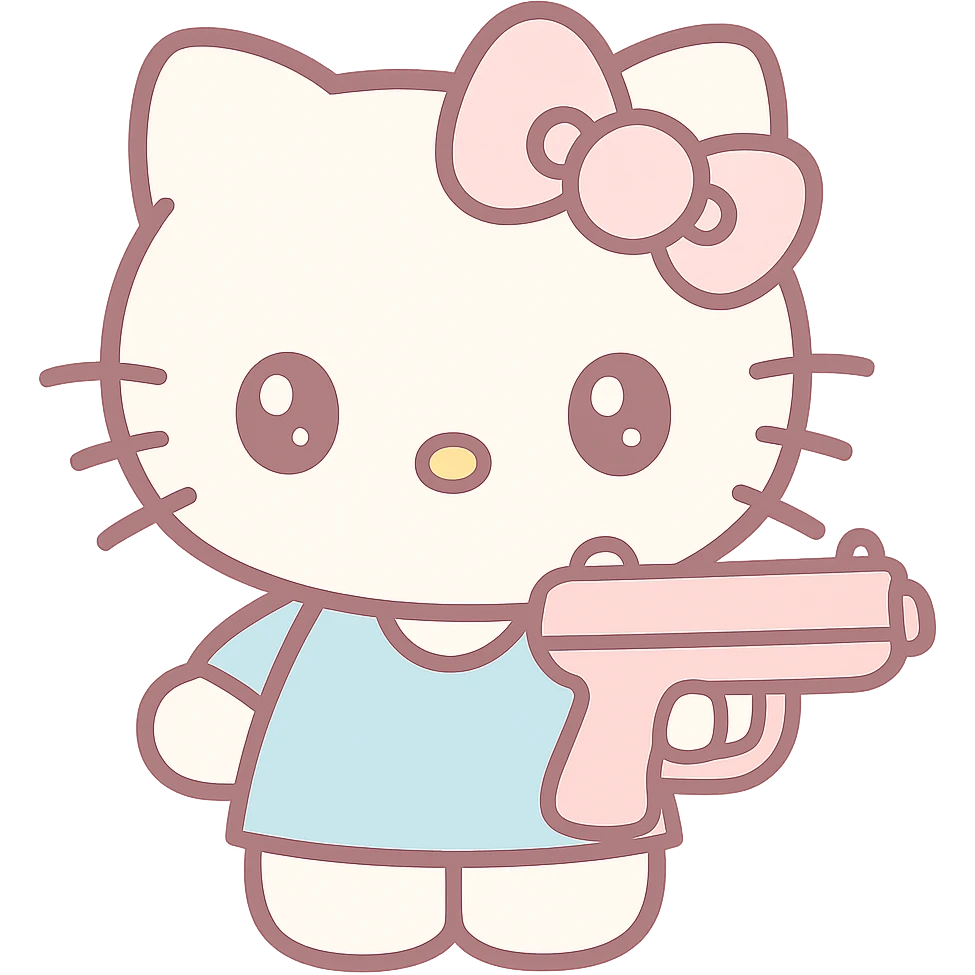 Hello Kitty character holding a gun emoji