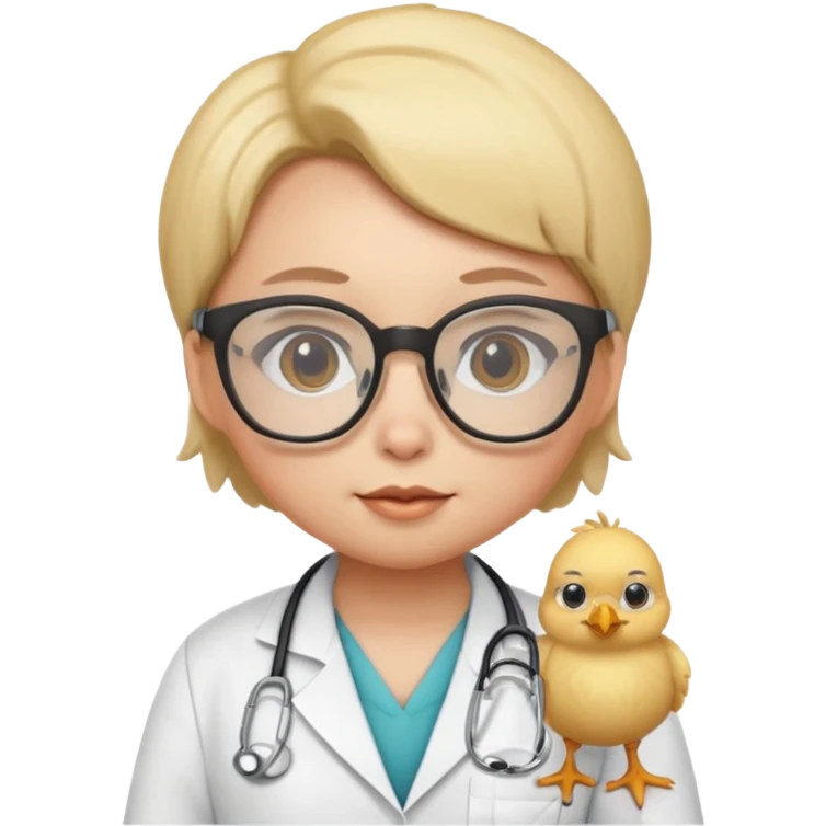 chick animal with glasses, wearing doctor uniform emoji