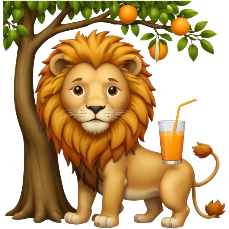 ی شیر ک ب درخت تکیه داده وآب پرتقال میخوره  emoji