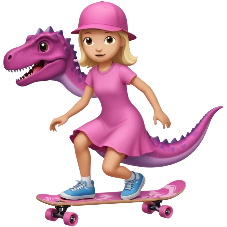 Dinosaur on a skateboard pink dress for girls in pink  emoji