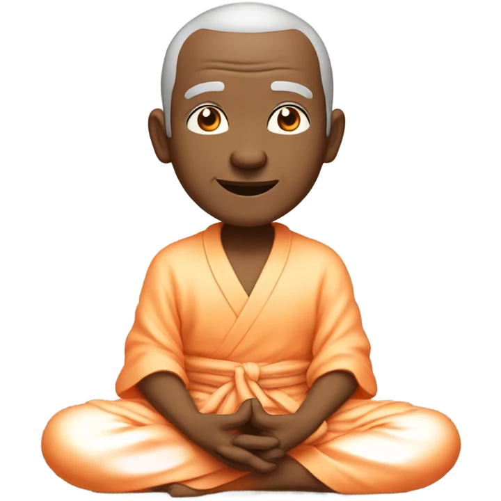 an old yogi with a peaceful and meditative expression. The character should be wearing an orange robe, symbolizing traditional yogic attire. The yogi can be sitting in a lotus position with closed eyes, a gentle smile, and a serene aura. emoji