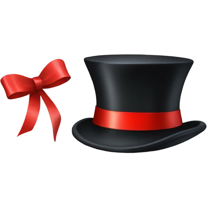 A black top hat displaying a red ribbon around the base. The ribbon forms a visible bow at the front, with the ends falling slightly over  emoji