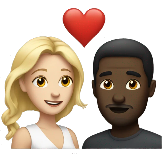 couple of white woman and dark man in love emoji