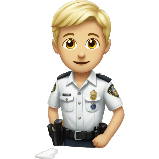 boy in white shirt indoors with police uniform emoji