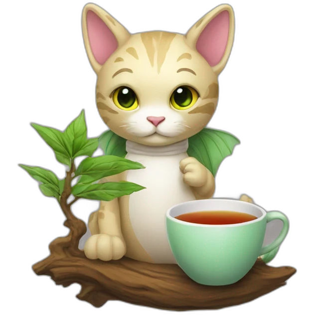 Cat dragon -scientist-with cup tea and tree emoji