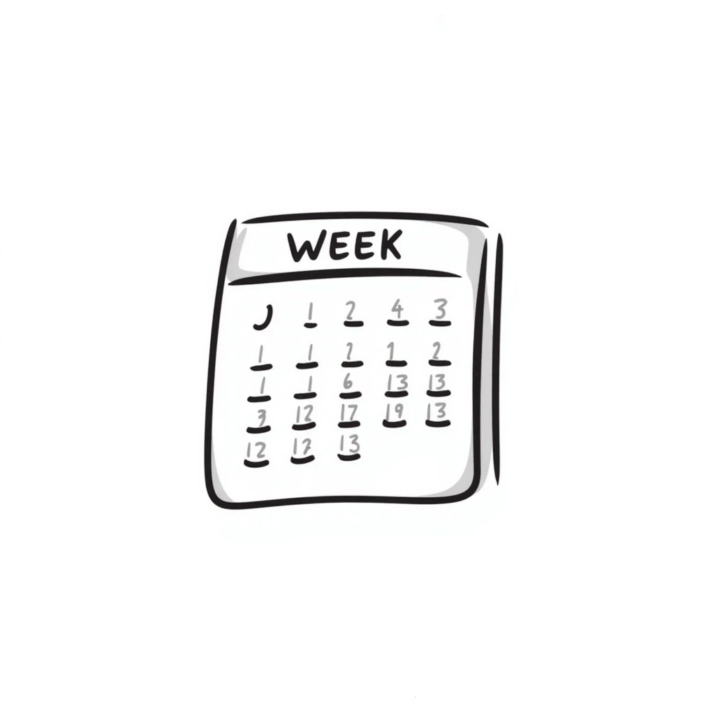 week calendar icon with seven columns for days hand drawn doodle style emoji