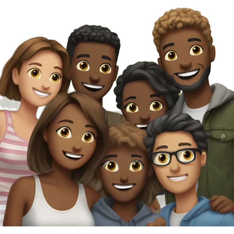 Group of friends enjoying outdoor selfies emoji