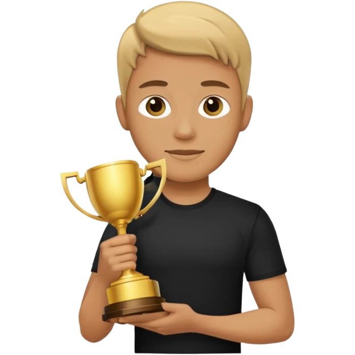 champion in a black shirt holding a trophy emoji